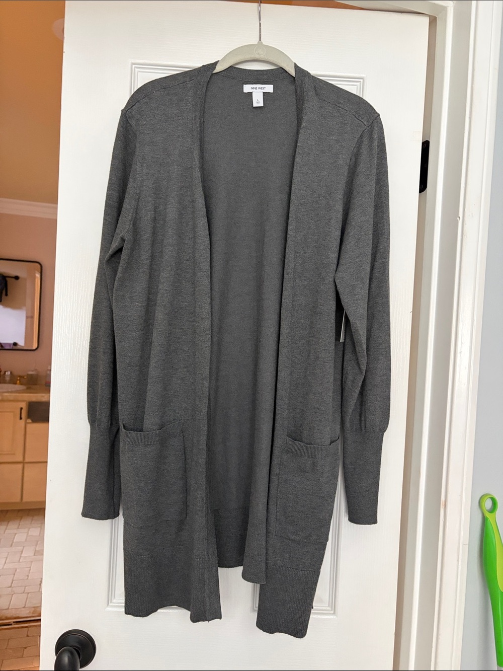 NWT Nine West Open-Front Longline Knit Cardigan - Coal Heather Gray